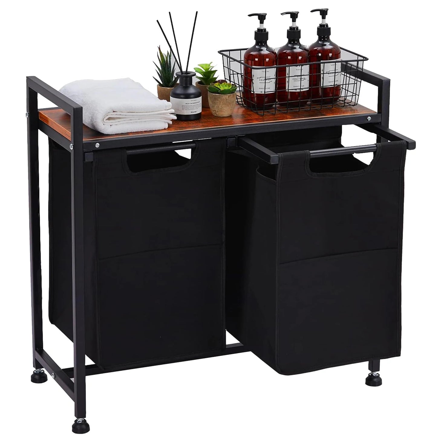 Laundry Basket Organizer, Laundry Sorter 2 Section with Removable Laundry Bag and Top Shelf