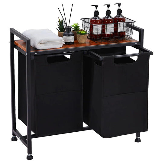 Laundry Basket Organizer, Laundry Sorter 2 Section with Removable Laundry Bag and Top Shelf