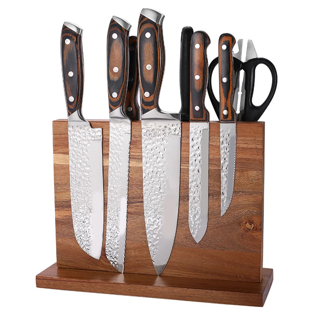 Magnetic Knife Block Double-Sided Wooden Knife Holder Universal Knife Stand for Kitchen Counter Multifunctional Storage