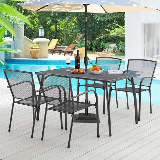 5‑Piece Outdoor Dining Set – Patio Table with Umbrella Hole & 4 Chairs