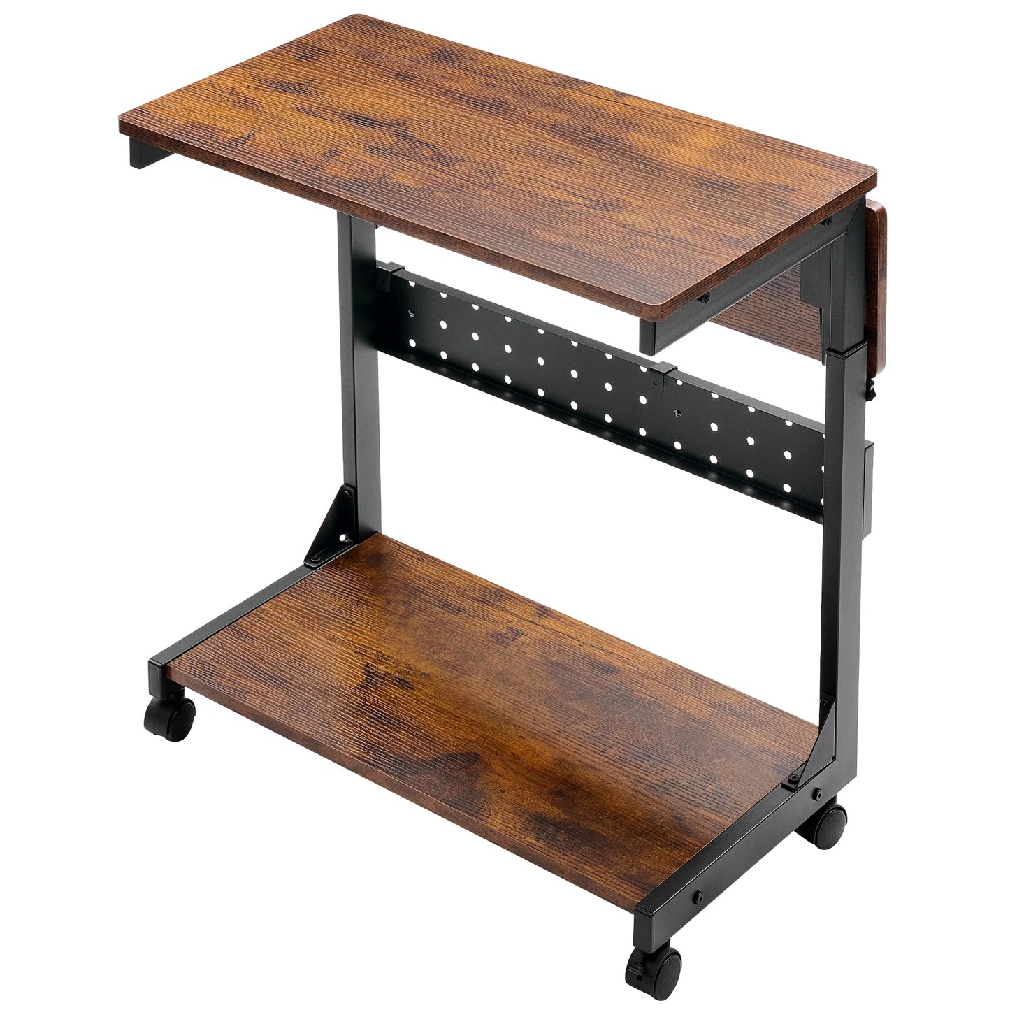 Mobile Sofa Side Desk – 25" Adjustable Rolling Computer Cart with 2 Tiers & Folding Panel