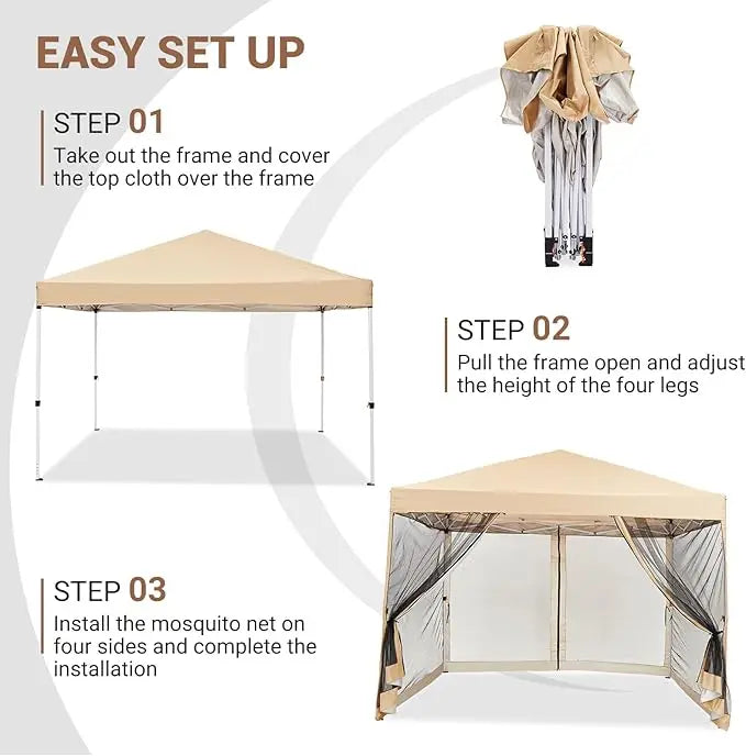 Easy Pop-Up Canopy, Outdoor Screen Tent with Mesh Mosquito Netting Side Walls, Waterproof for Camping, Party, or Yard