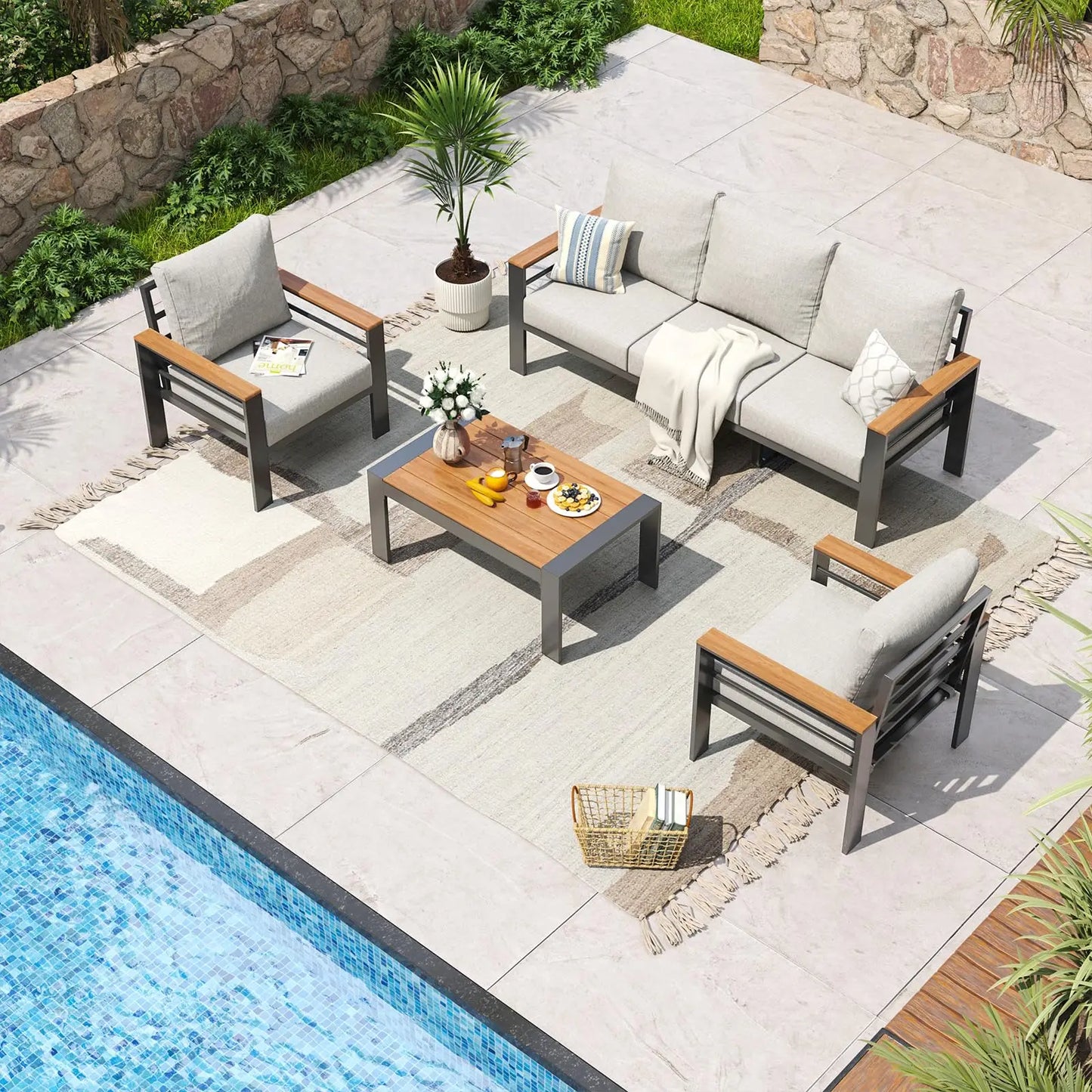 7‑Seat Aluminum Patio Furniture Set – Oversized Outdoor Sectional with Washable Thick Cushions & Coffee Table