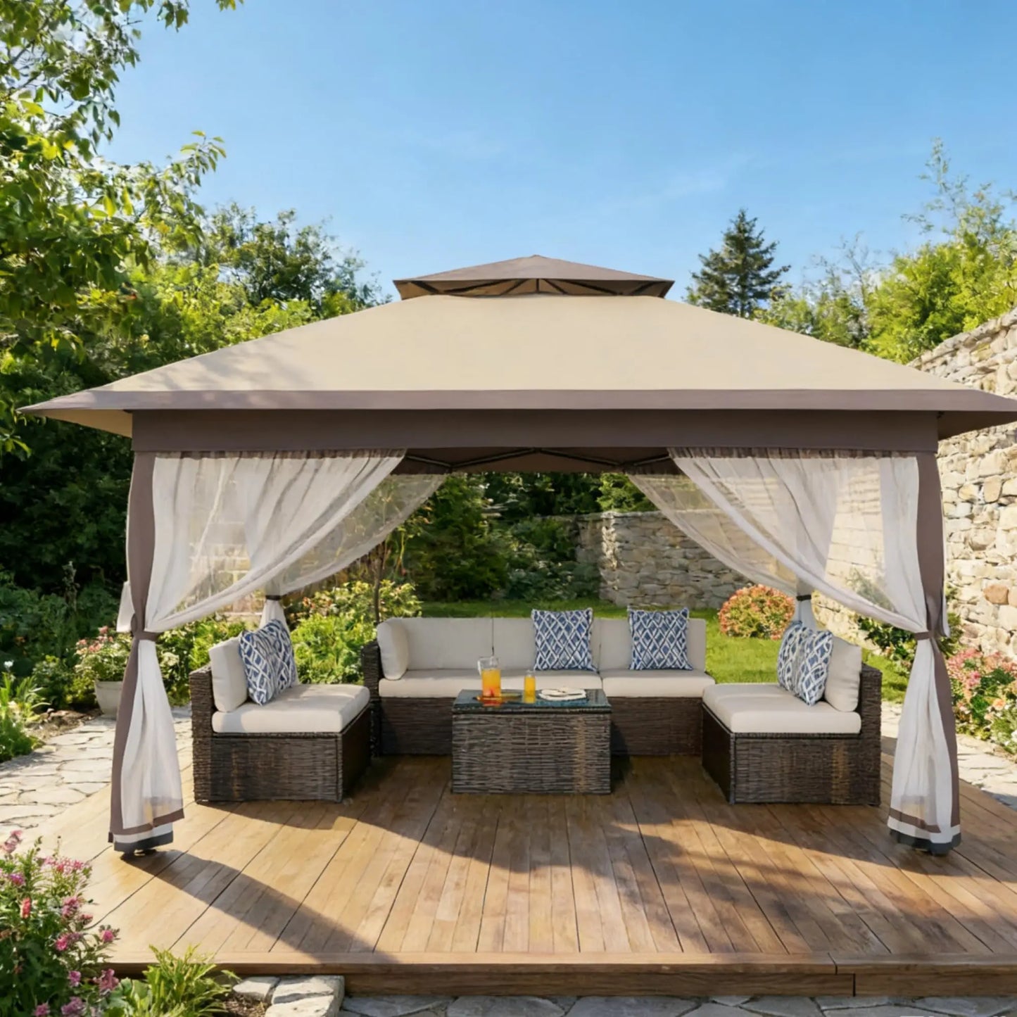 12x12FT Outdoor Canopy Tent, Height Adjustable Pop Up Gazebo With Mosquito Net & 4 SandBags For Backyard Party Camping