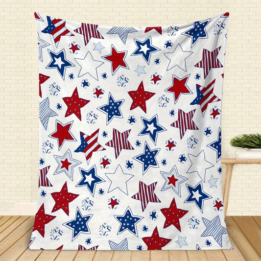 4th of July Flannel Blanket – Patriotic 2D Print All‑Season Throw for Home & Holiday Décor