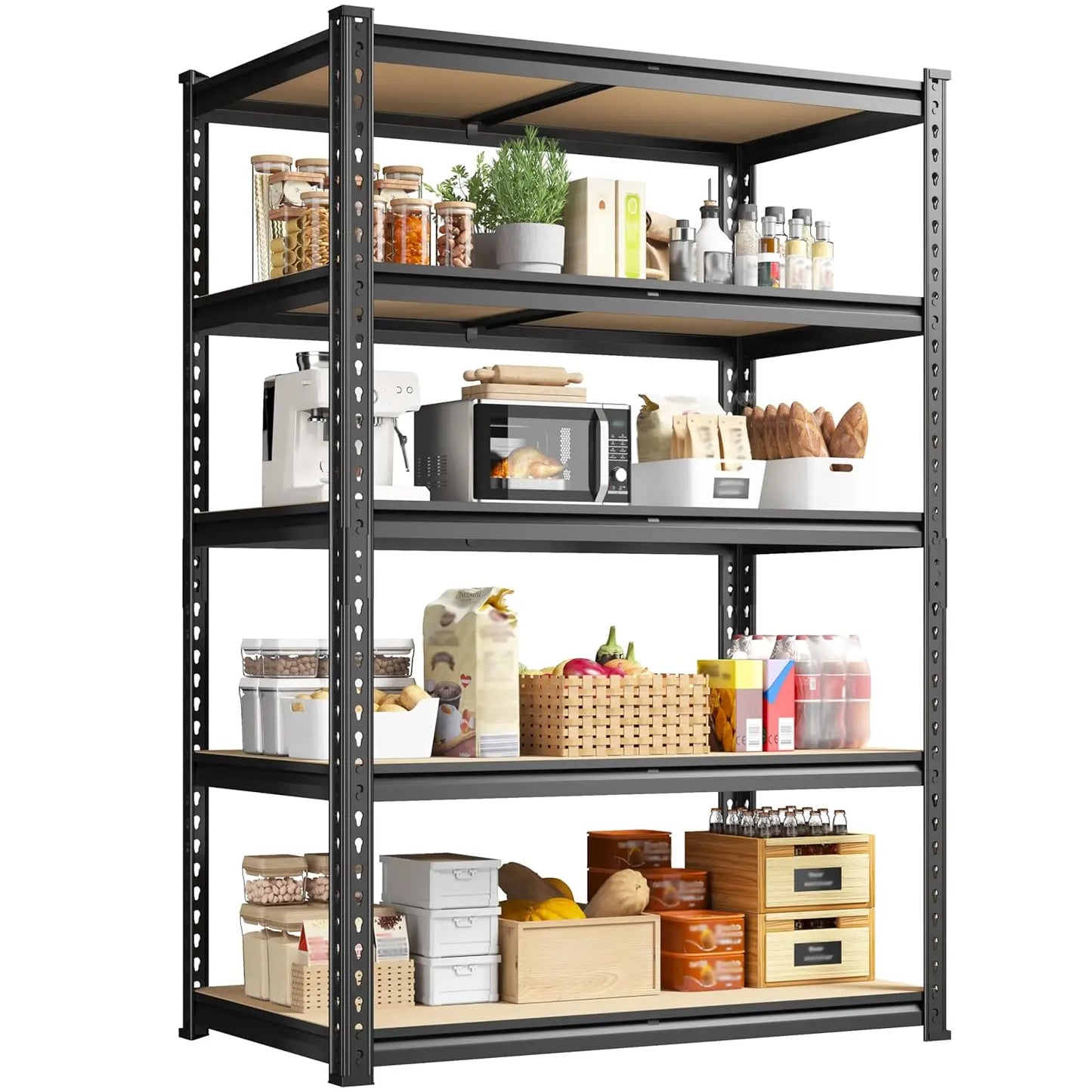 5-Tier Metal Storage Shelves, Adjustable, Capacity for Kitchen And Pantry Organization