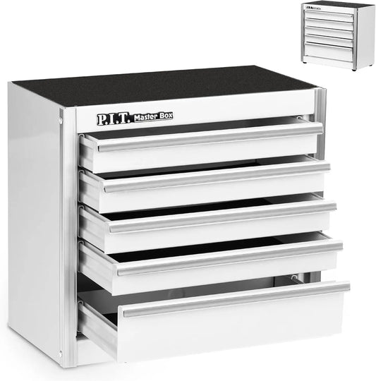 Tool Box, Portable 5-Drawer, Steel, Stackable Tool, White