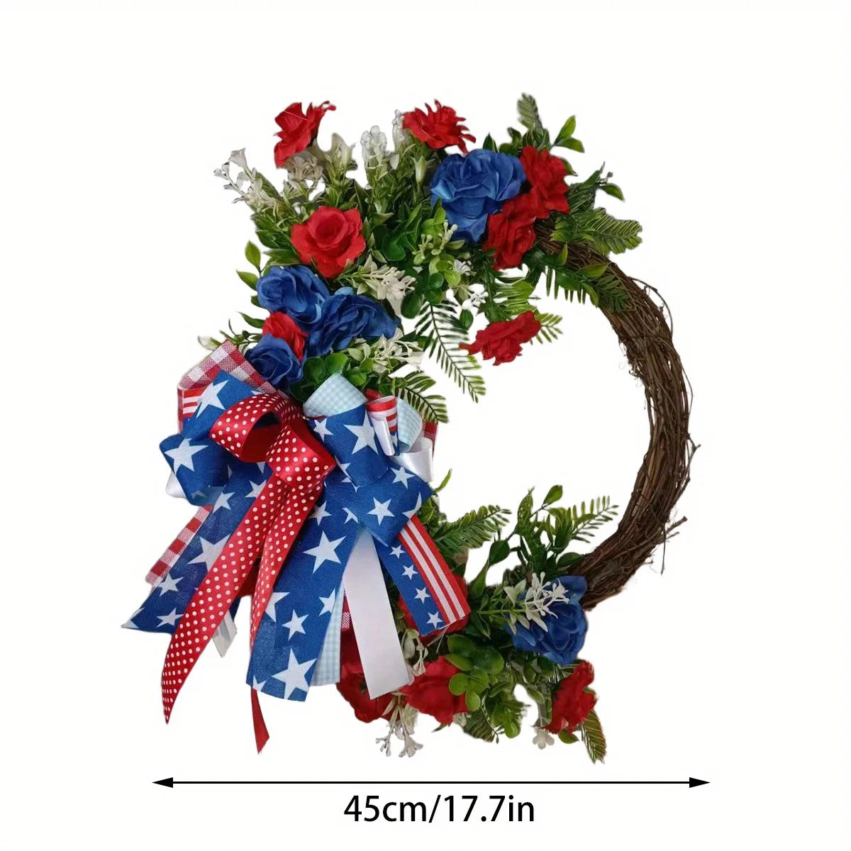 4th of July Wreath for Front Door – 17.7" Patriotic Independence Day & Memorial Day Handmade Door Wreath