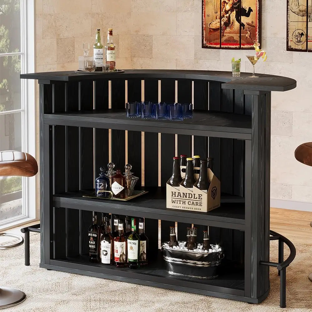 39 Inch Home Bar Unit with Footrest and Mini Wine Cabinet