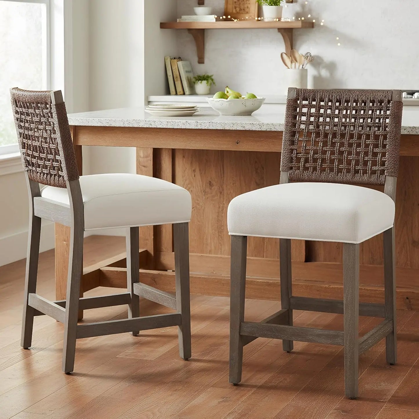 27" Counter Height Bar Stools, Set of 2 – Modern Upholstered Kitchen Island Chairs